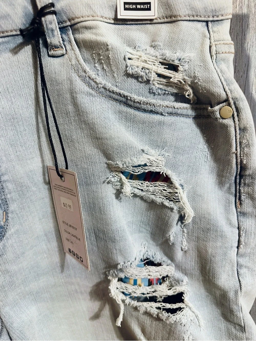 NWT Judy Blue Aztec Serape Patch Distressed Cuffed High Rise Denim Shorts 2XL